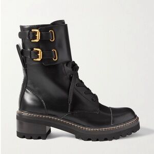 See by Chloé Black Mallory Buckled Leather Ankle Boots - never worn - size 39